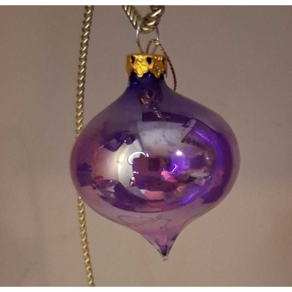 Vintage Purple Glass Onion Teardrop Christmas Ornament 2.5" Indent Pointed Drop